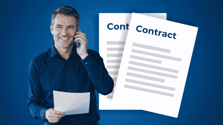 Businessman discussing a contract on the phone while holding a document