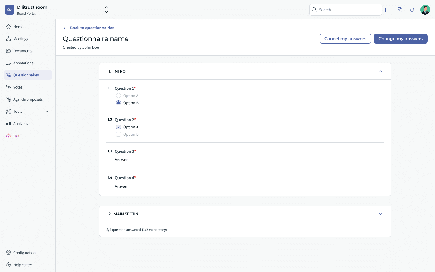 Board Portal - Optional automatic numbering of questionnaire sections and questions