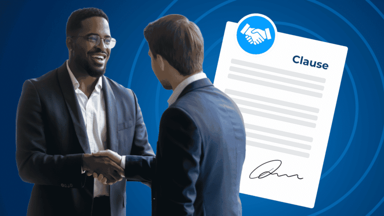 Business professionals reviewing a contract clause before signing