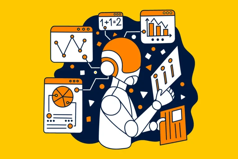 An image of a robot looking at charts and graphics, to represent AI and more specifically MLOps
