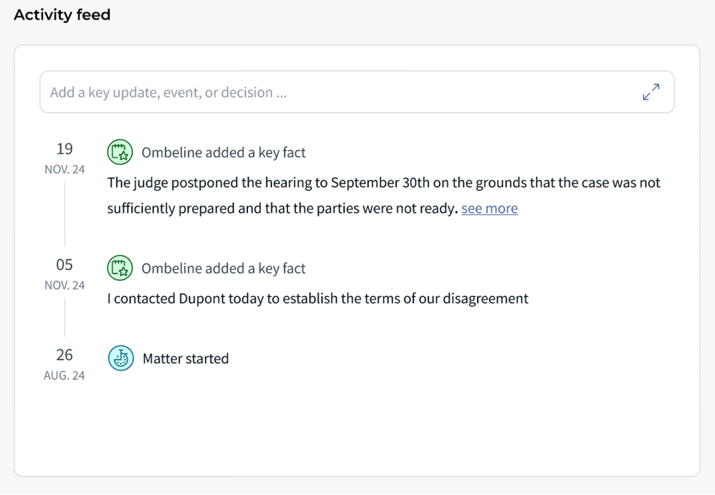 Activity feed Matter Management