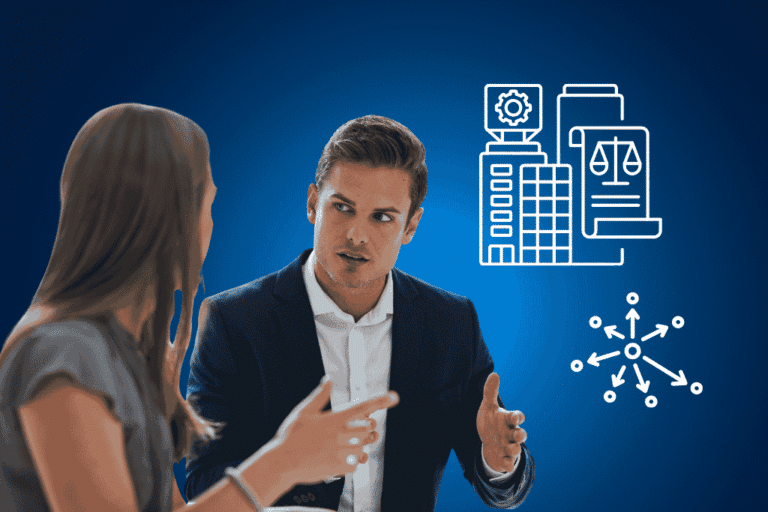 Administrative dissolution - two business professionals discussing corporate dissolution process and legal compliance