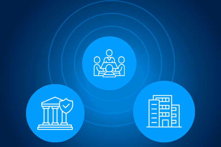 Board management software for financial services with secure governance, banking compliance and corporate board meeting icons