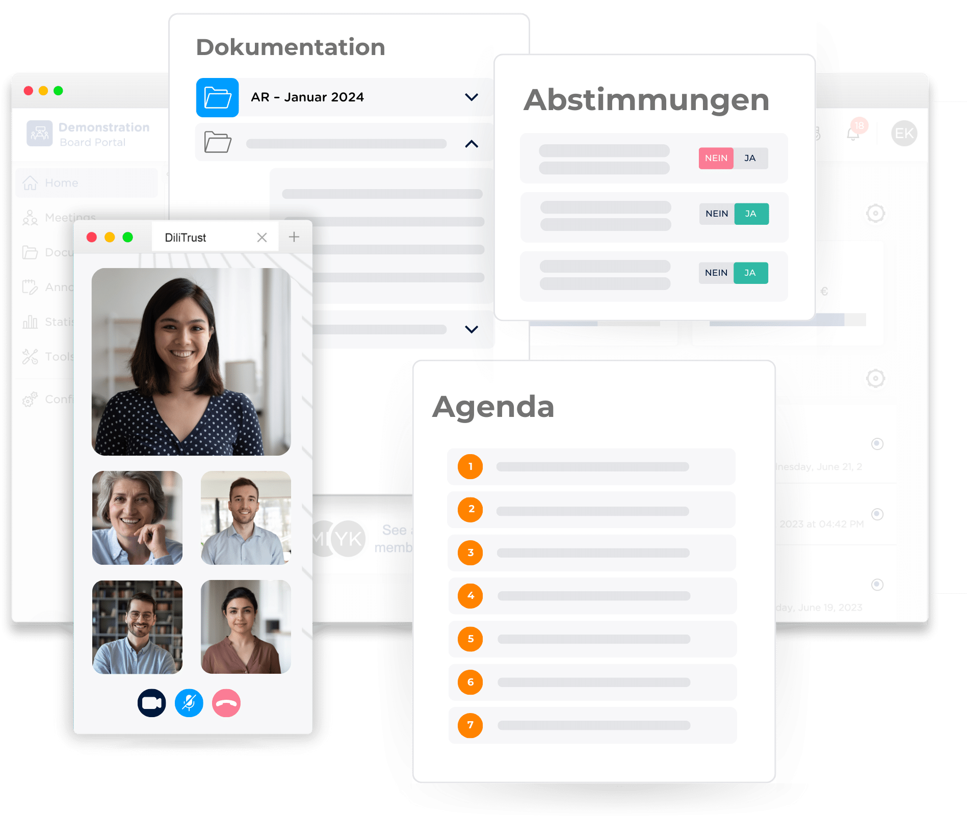 board portal wireframe, represent the during the meeting features on Board Portal