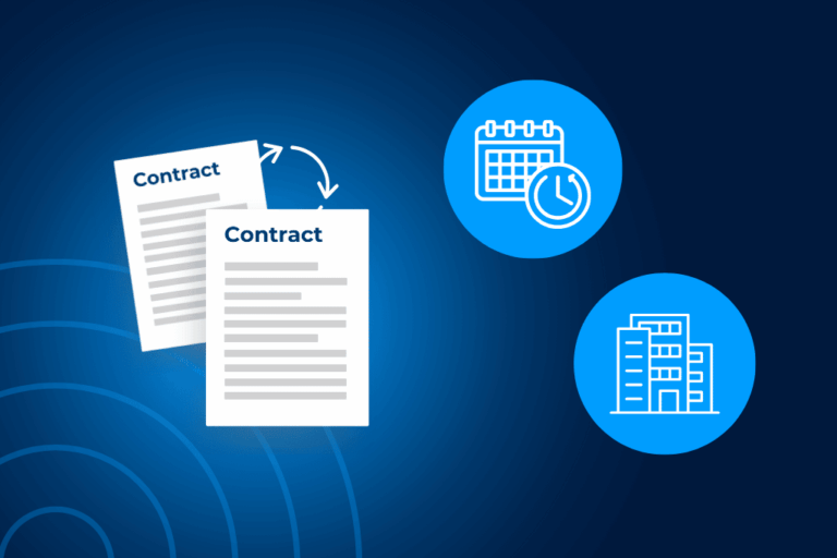 Contract renewal and deadline management software with calendar and building icons