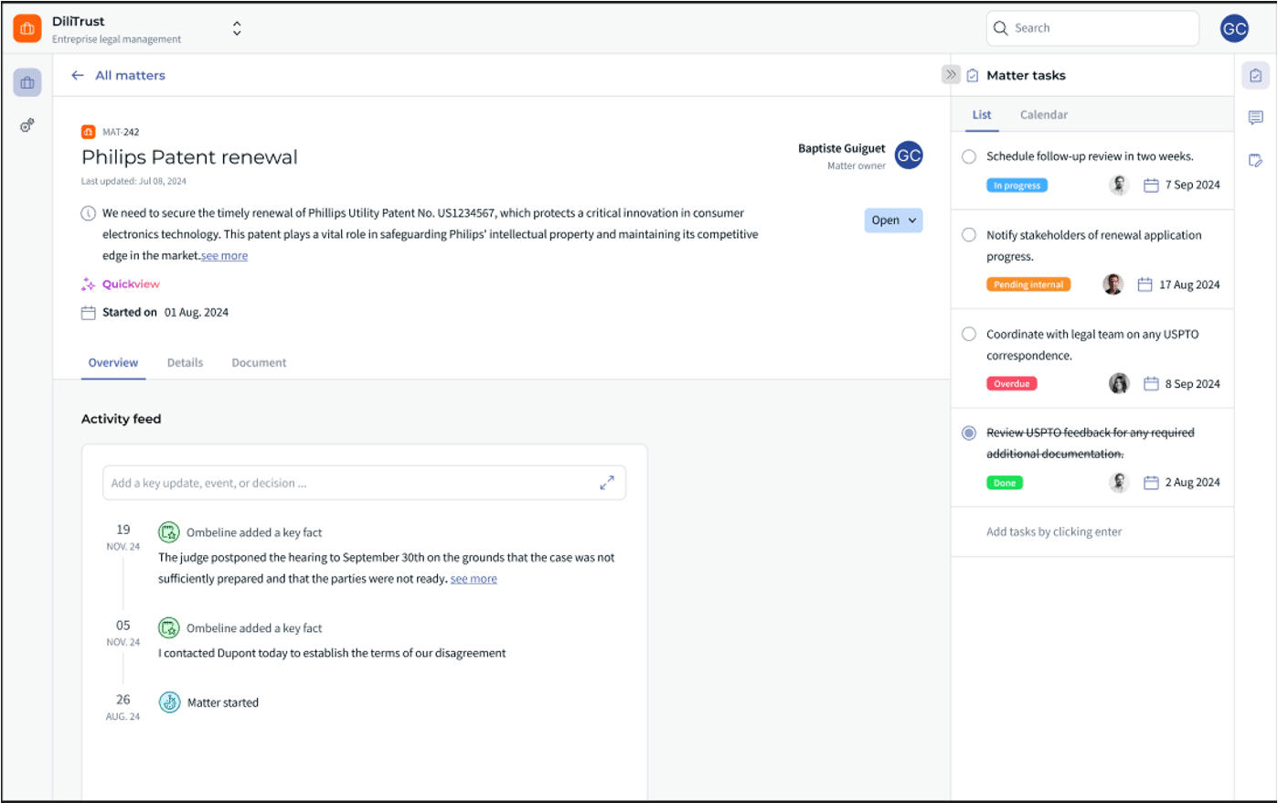 Matter Management by DiliTrust global overview
